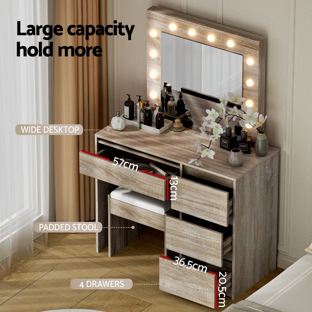 Artiss Dressing Table Set Stool 12 Led Bulbs Wood FURNI-Q-DRESS01N-LED-WD-AB