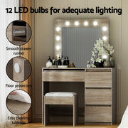 Artiss Dressing Table Set Stool 12 Led Bulbs Wood FURNI-Q-DRESS01N-LED-WD-AB