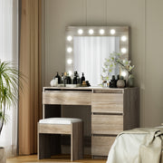 Artiss Dressing Table Set Stool 12 Led Bulbs Wood FURNI-Q-DRESS01N-LED-WD-AB