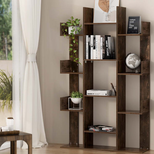 Artiss Tree-Shaped Bookshelf ROMI Walnut FURNI-Q-DSHELF-01-BR