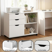 Artiss 3 Drawer Mobile Filing Cabinet Printer Stand Cabinet Home Office Storage White FURNI-Q-FC-3D-WH