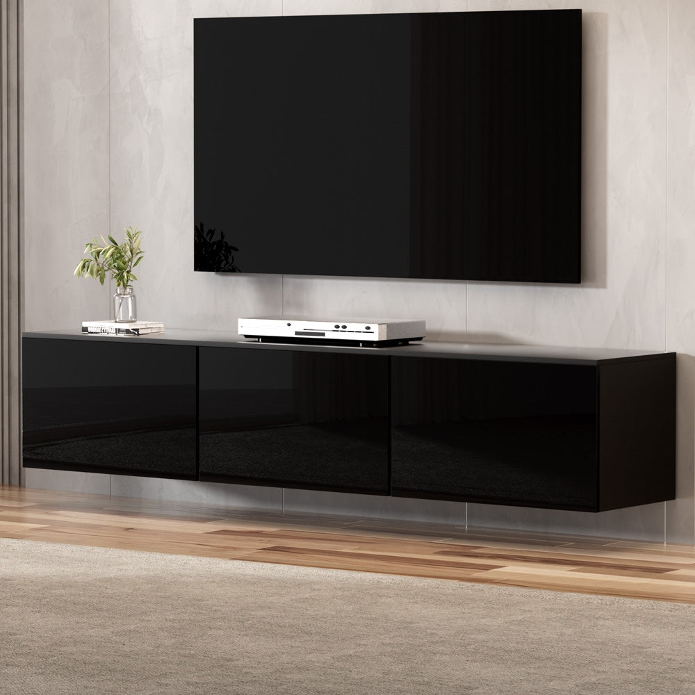 Artiss Floating Entertainment Unit TV Cabinet High Glossy Black 3 Cabinets 200CM FURNI-Q-FL01-TV200-BK-AB