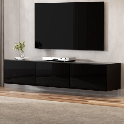 Artiss Floating Entertainment Unit TV Cabinet High Glossy Black 3 Cabinets 200CM FURNI-Q-FL01-TV200-BK-AB
