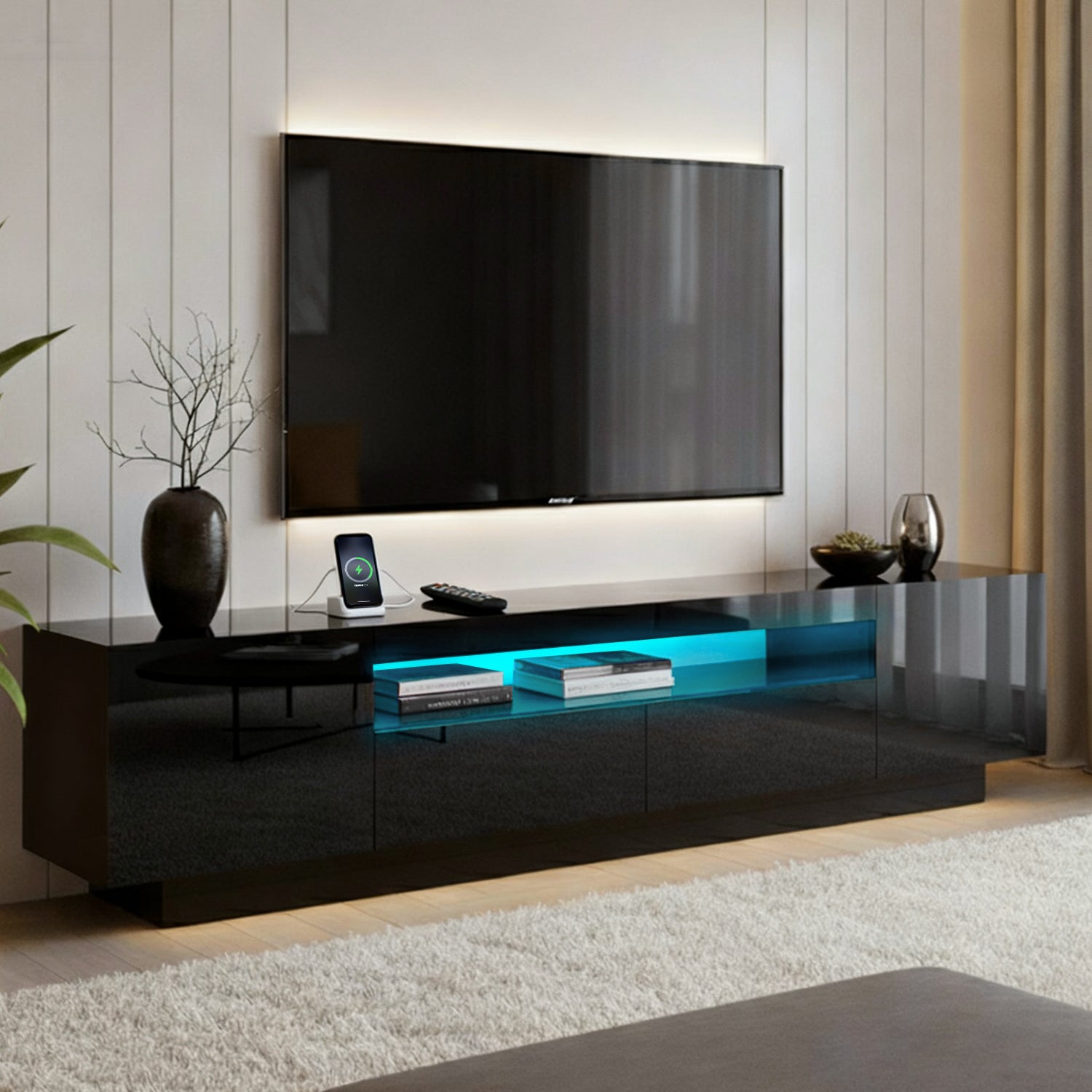 Artiss TV Unit Entertainment Unit Storage Drawer RGB LED 180cm Black FURNI-Q-LED-TV180-2D-BK-AB