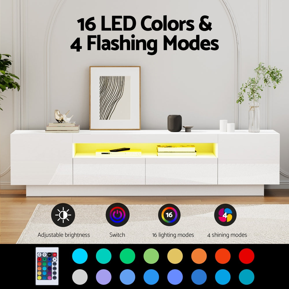 Artiss TV Unit Entertainment Unit Storage Drawer RGB LED 180cm White FURNI-Q-LED-TV180-2D-WH-AB