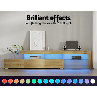 Artiss Entertainment Unit TV Cabinet LED 215cm Pine Caya FURNI-Q-LED-TV215-WD-AB