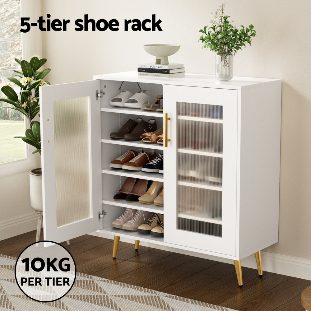 Artiss Shoe Rack 5-tier 20 Pairs Storage LED Light FURNI-Q-SHOE-LED-01-WH-AB