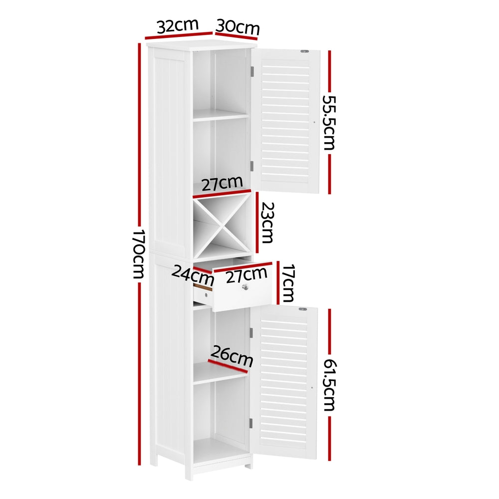 Artiss Bathroom Storage Cabinet 170cm Tall Slim Organiser Toilet Corner Adjustable Shelf Louver Door White FURNI-S-BATH-X170-WH