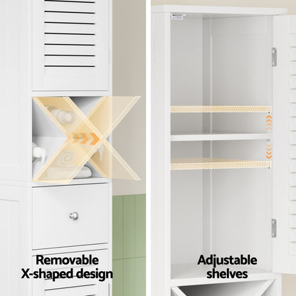 Artiss Bathroom Storage Cabinet 170cm Tall Slim Organiser Toilet Corner Adjustable Shelf Louver Door White FURNI-S-BATH-X170-WH