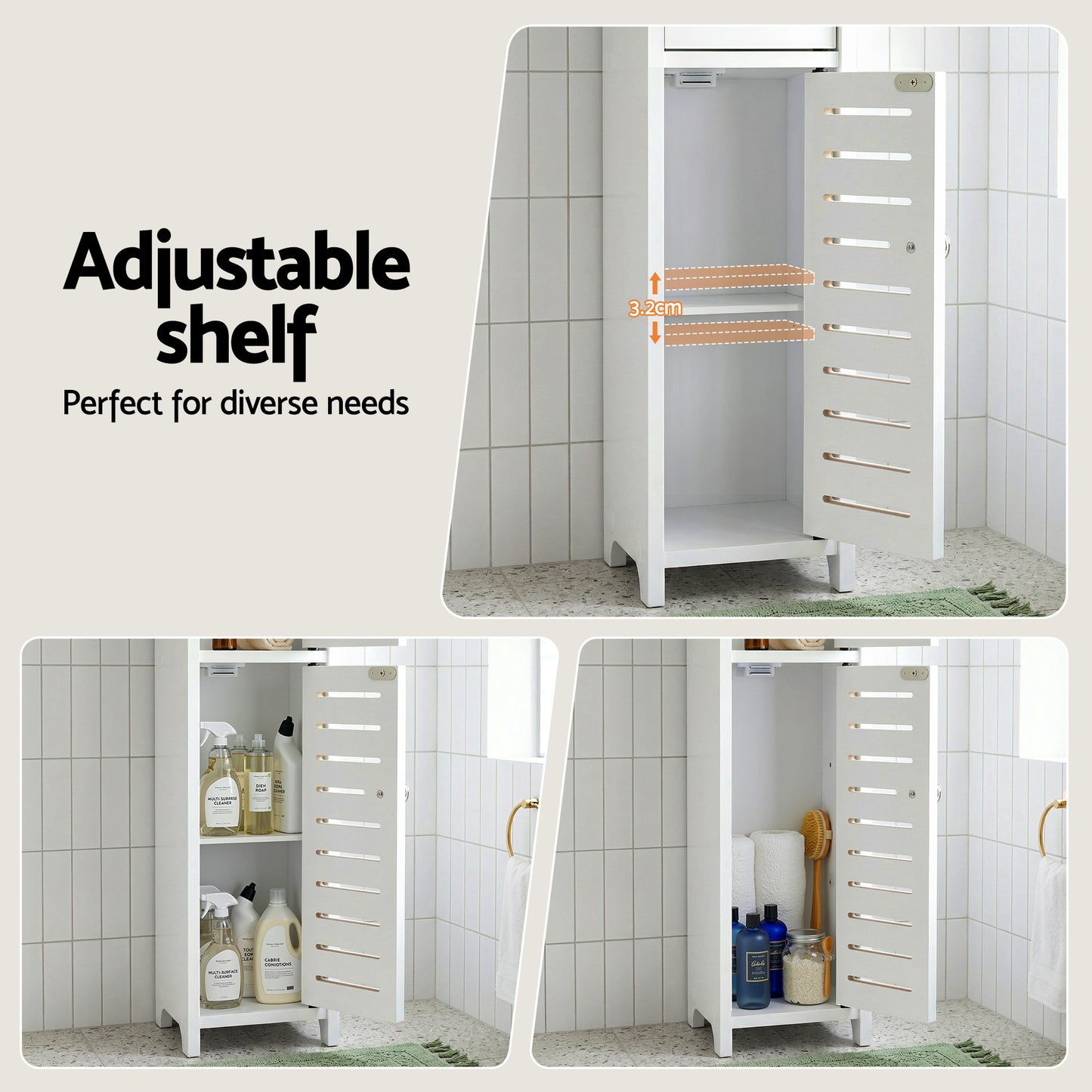 Artiss Bathroom Storage Cabinet 3-Tier Slim Toilet Paper Holder Organizer White FURNI-S-DIY-LVD02-WH