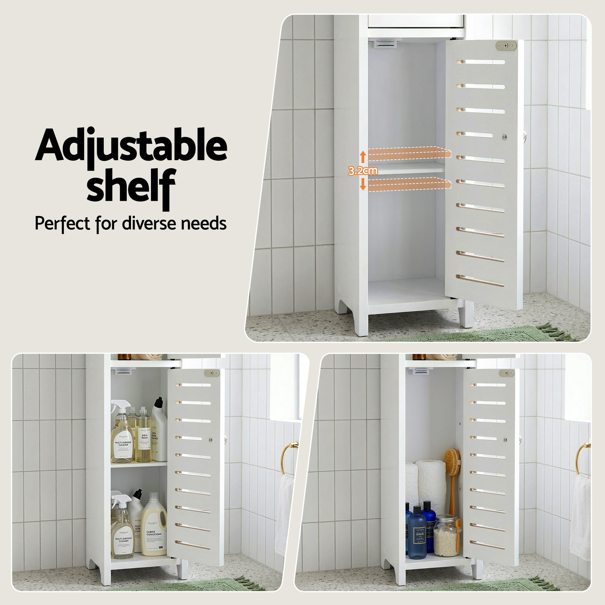 Artiss Bathroom Storage Cabinet 3-Tier Slim Toilet Paper Holder Organizer White FURNI-S-DIY-LVD02-WH