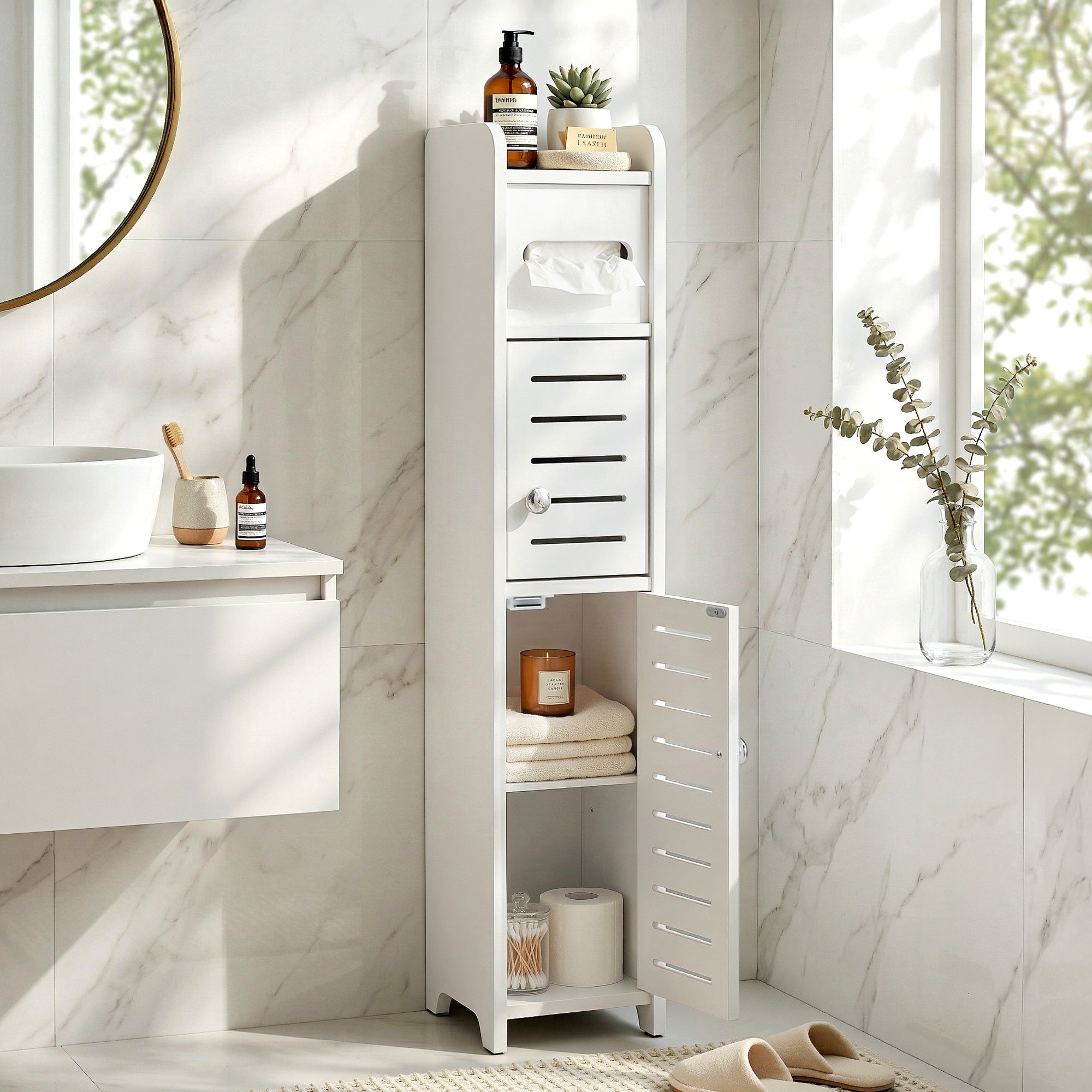 Artiss Bathroom Storage Cabinet 3-Tier Slim Toilet Paper Holder Organizer White FURNI-S-DIY-LVD02-WH