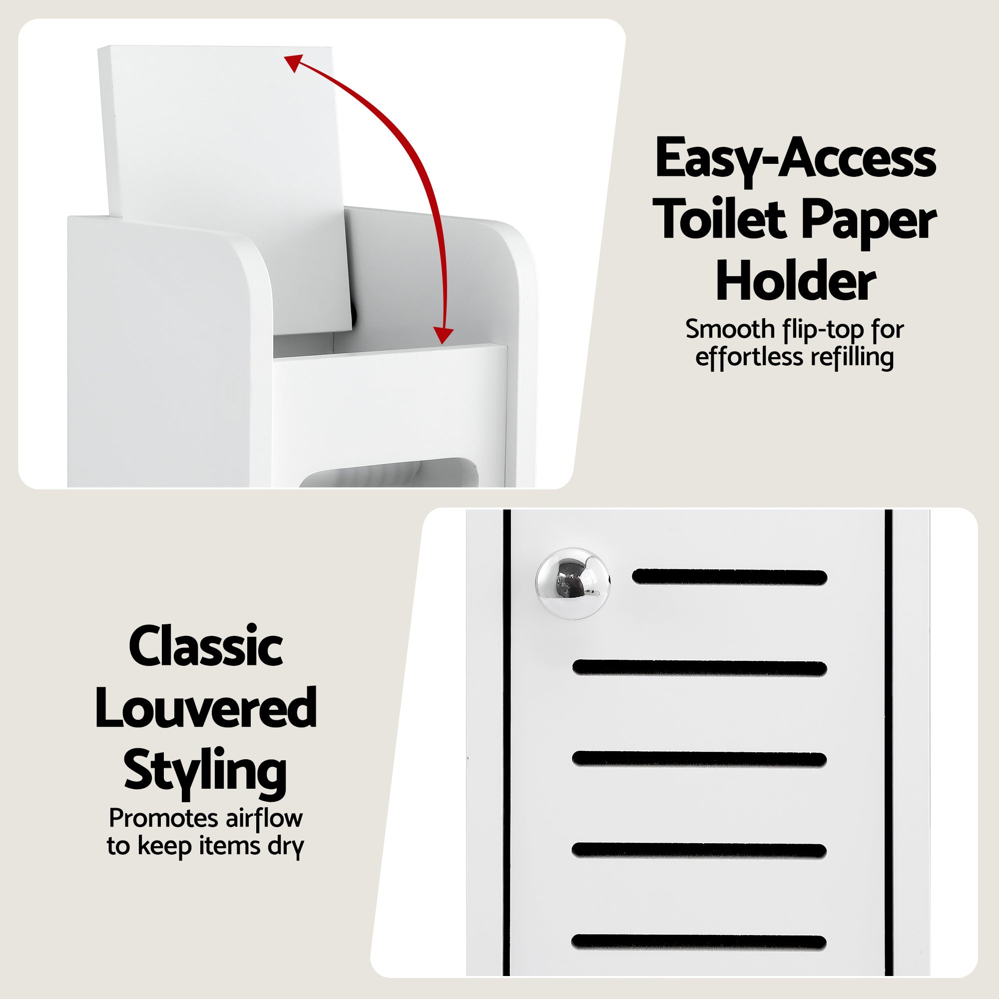 Artiss 2x Bathroom Storage Cabinet 3-Tier Toilet Paper Holder Organizer White FURNI-S-DIY-LVD02-WHX2