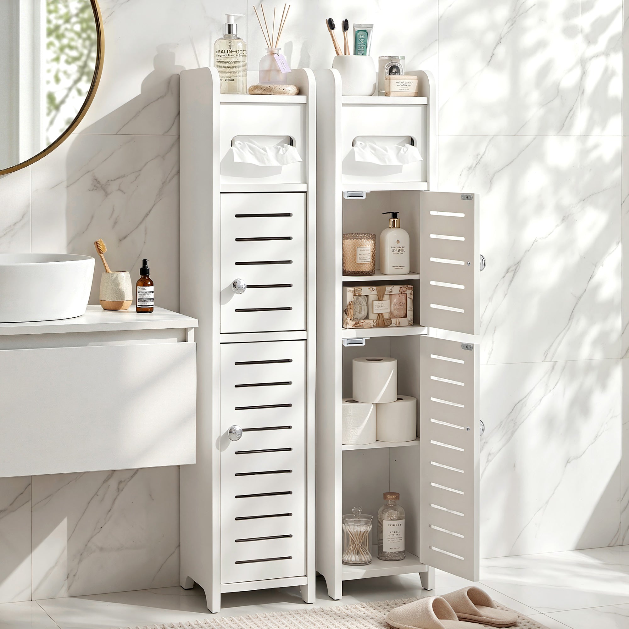 Artiss 2x Bathroom Storage Cabinet 3-Tier Toilet Paper Holder Organizer White FURNI-S-DIY-LVD02-WHX2