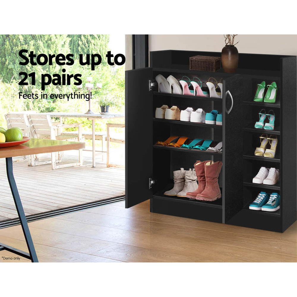 Artiss Shoe Rack Cabinet 21 Pairs Adjustable Shelves Black Clair FURNI-SHOE-21-BK-AB