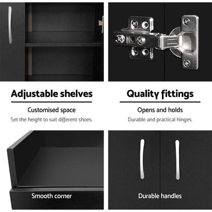 Artiss Shoe Rack Cabinet 21 Pairs Adjustable Shelves Black Clair FURNI-SHOE-21-BK-AB