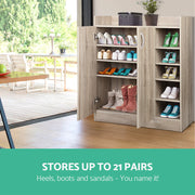 Artiss Shoe Rack Cabinet 21 Pairs Adjustable Shelves Pine Clair FURNI-SHOE-21-WD-AB