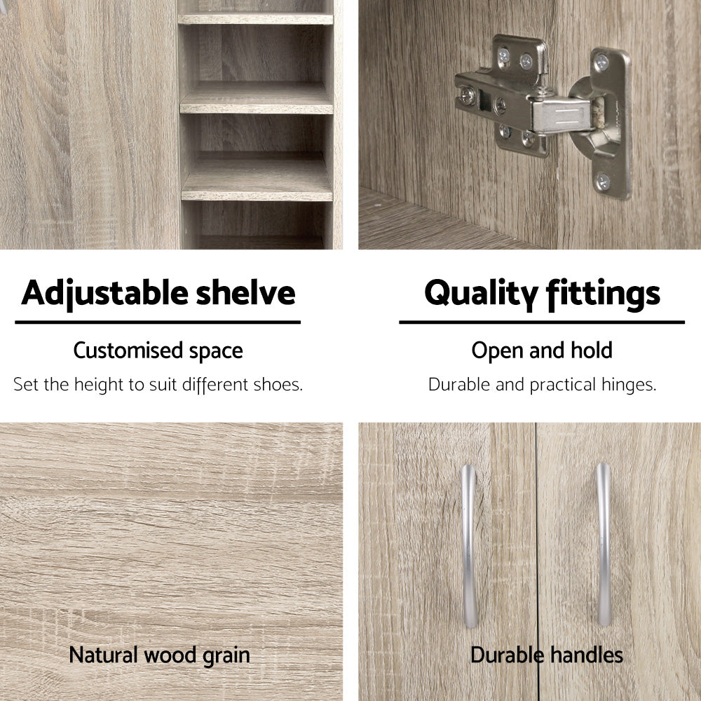 Artiss Shoe Rack Cabinet 21 Pairs Adjustable Shelves Pine Clair FURNI-SHOE-21-WD-AB