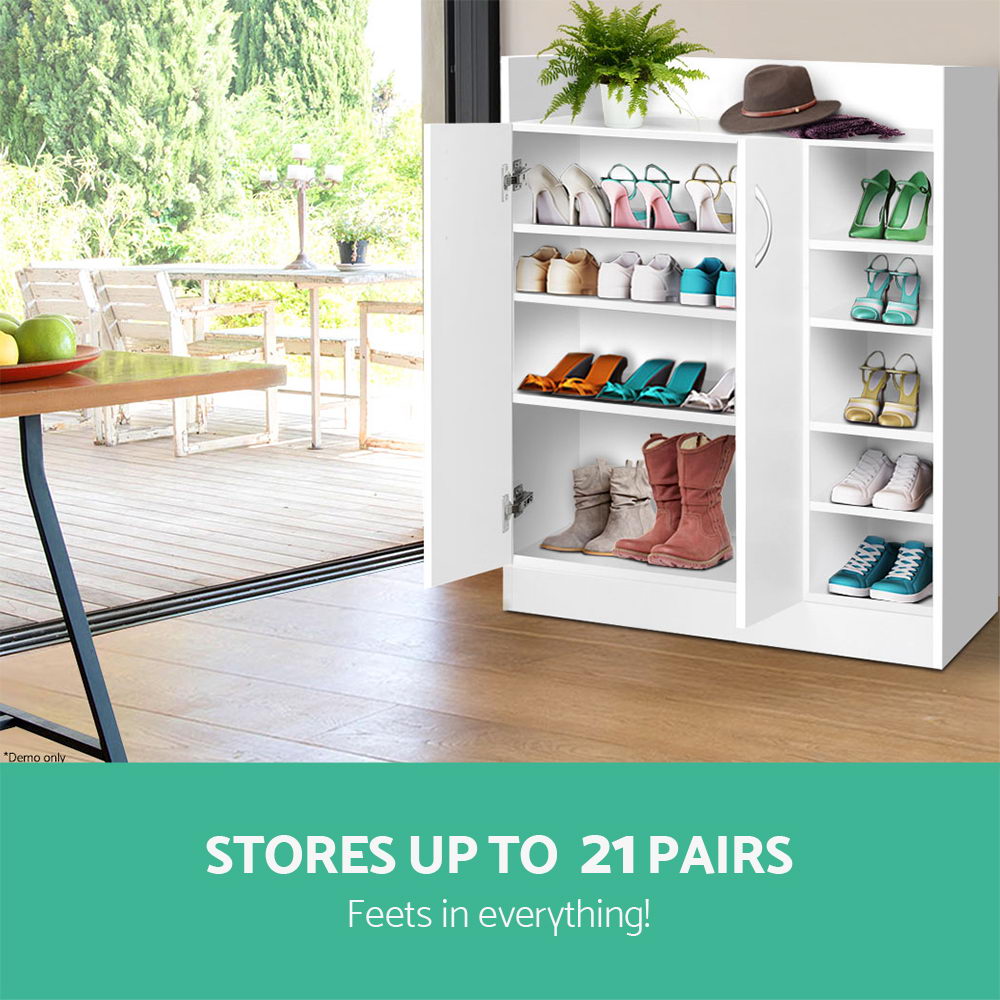 Artiss Shoe Rack Cabinet 21 Pairs Adjustable Shelves White Clair FURNI-SHOE-21-WH-AB
