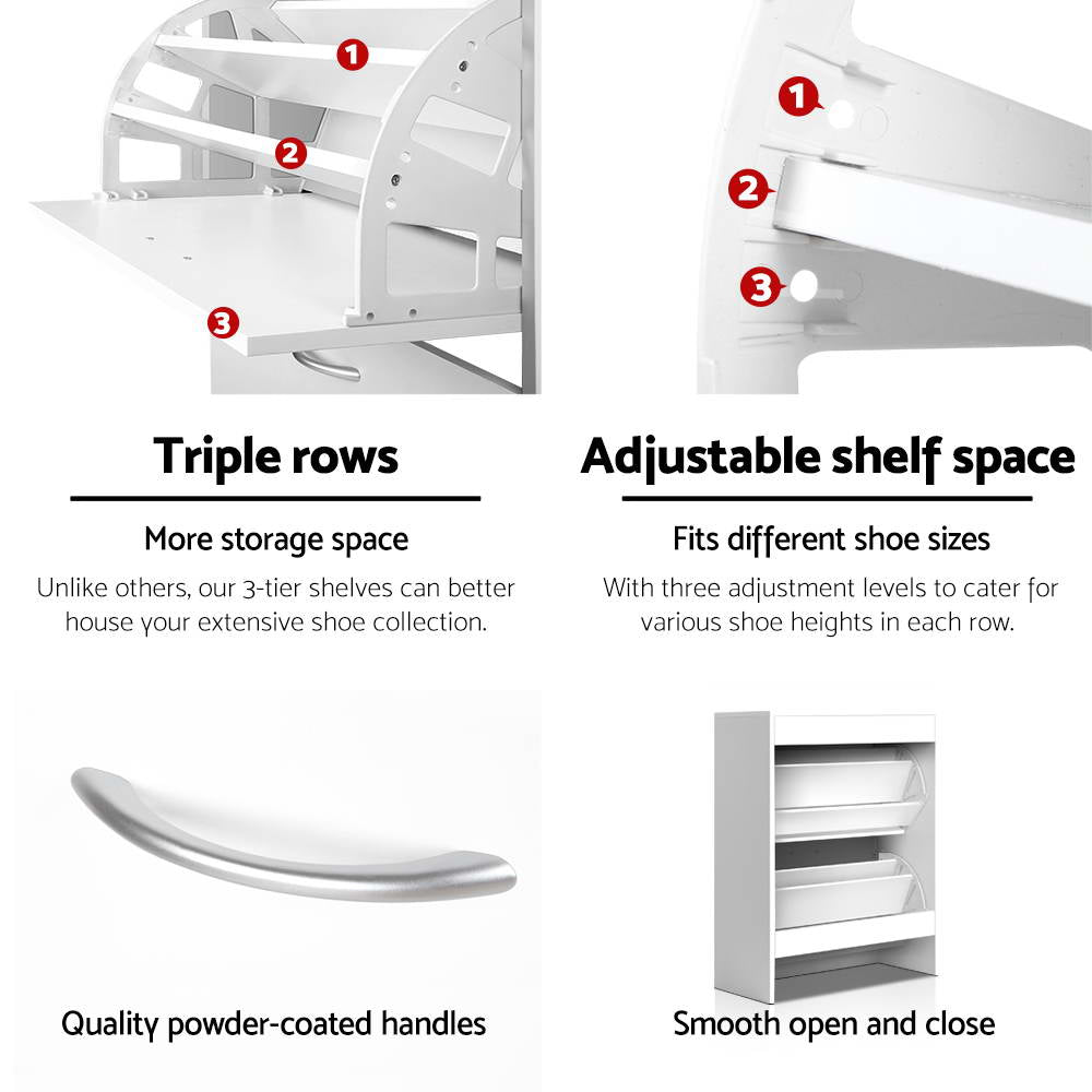 Artiss Shoe Rack Cabinet Adjustable Shelves 24 Pairs White Iris FURNI-SHOE-3D2-WH