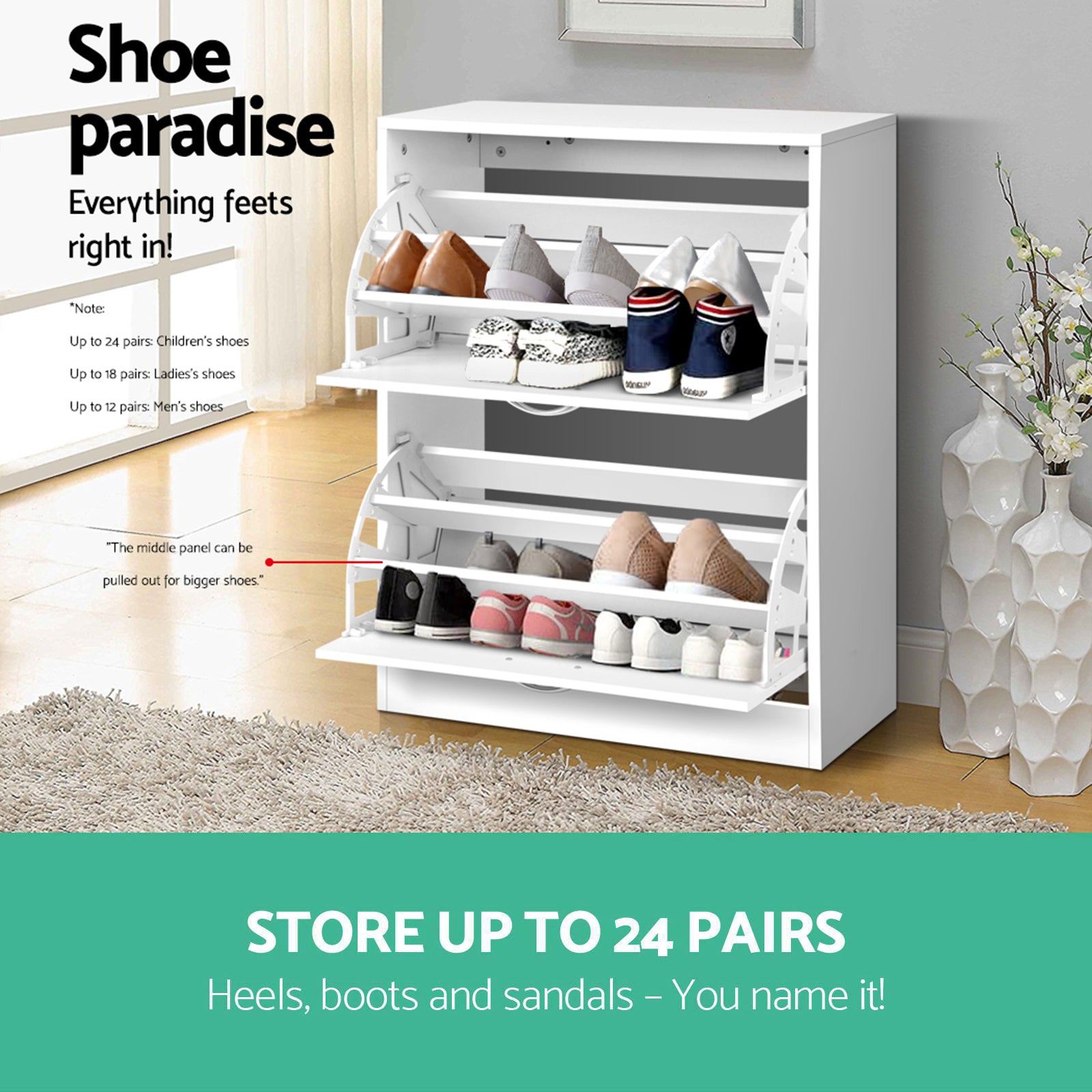 Artiss Shoe Rack Cabinet Adjustable Shelves 24 Pairs White Iris FURNI-SHOE-3D2-WH