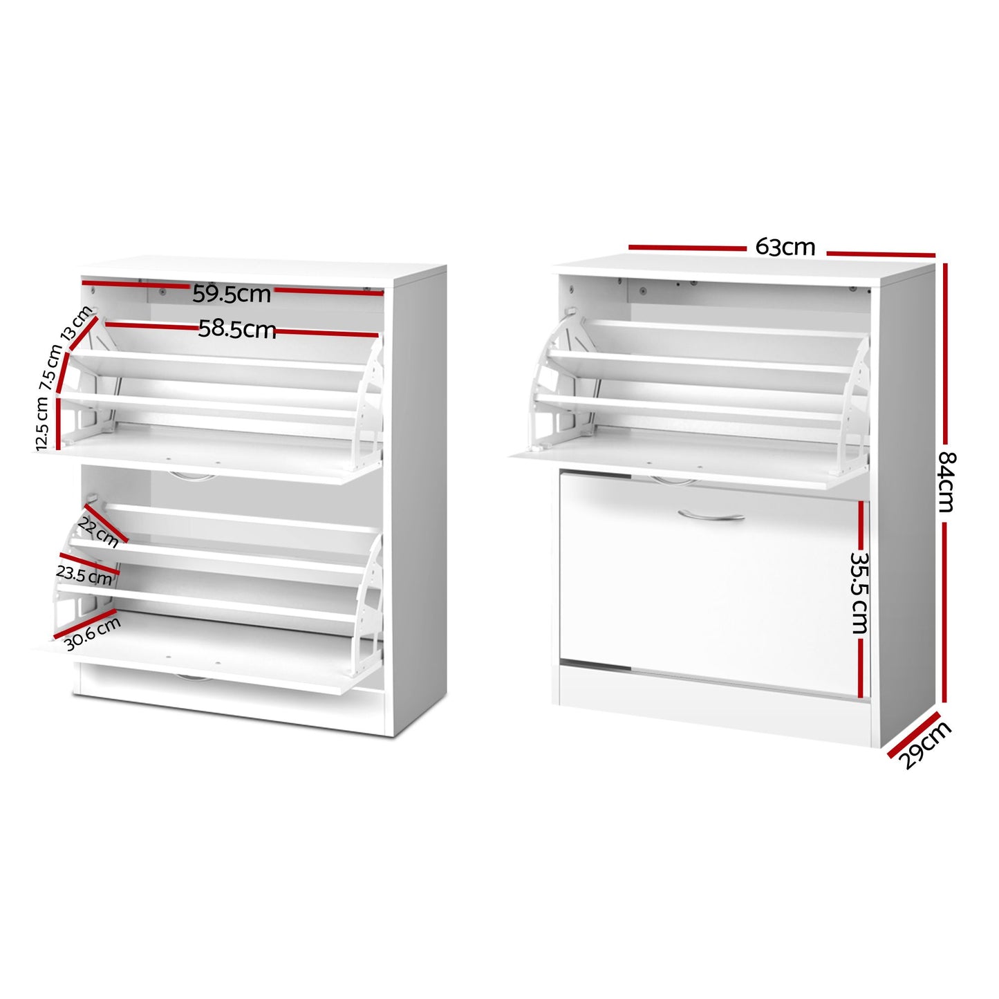 Artiss 2x Shoe Cabinet Storage Organiser 2 Flip Drawer White FURNI-SHOE-3D2-WHX2