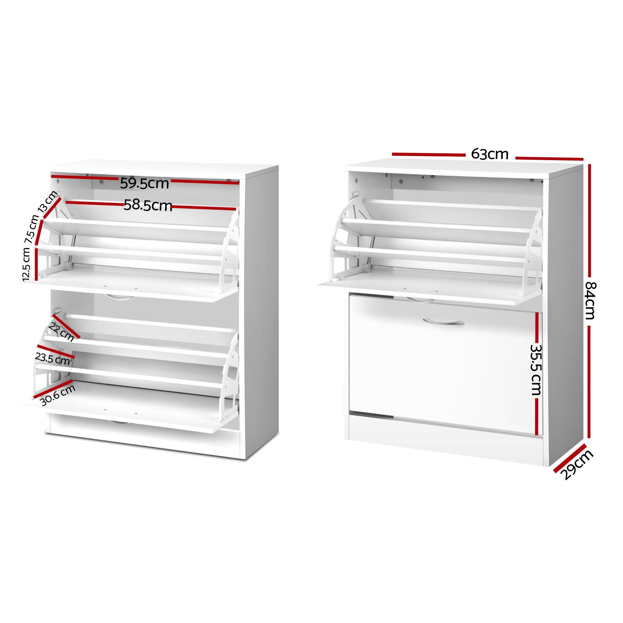 Artiss 2x Shoe Cabinet Storage Organiser 2 Flip Drawer White FURNI-SHOE-3D2-WHX2
