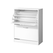 Artiss 2x Shoe Cabinet Storage Organiser 2 Flip Drawer White FURNI-SHOE-3D2-WHX2
