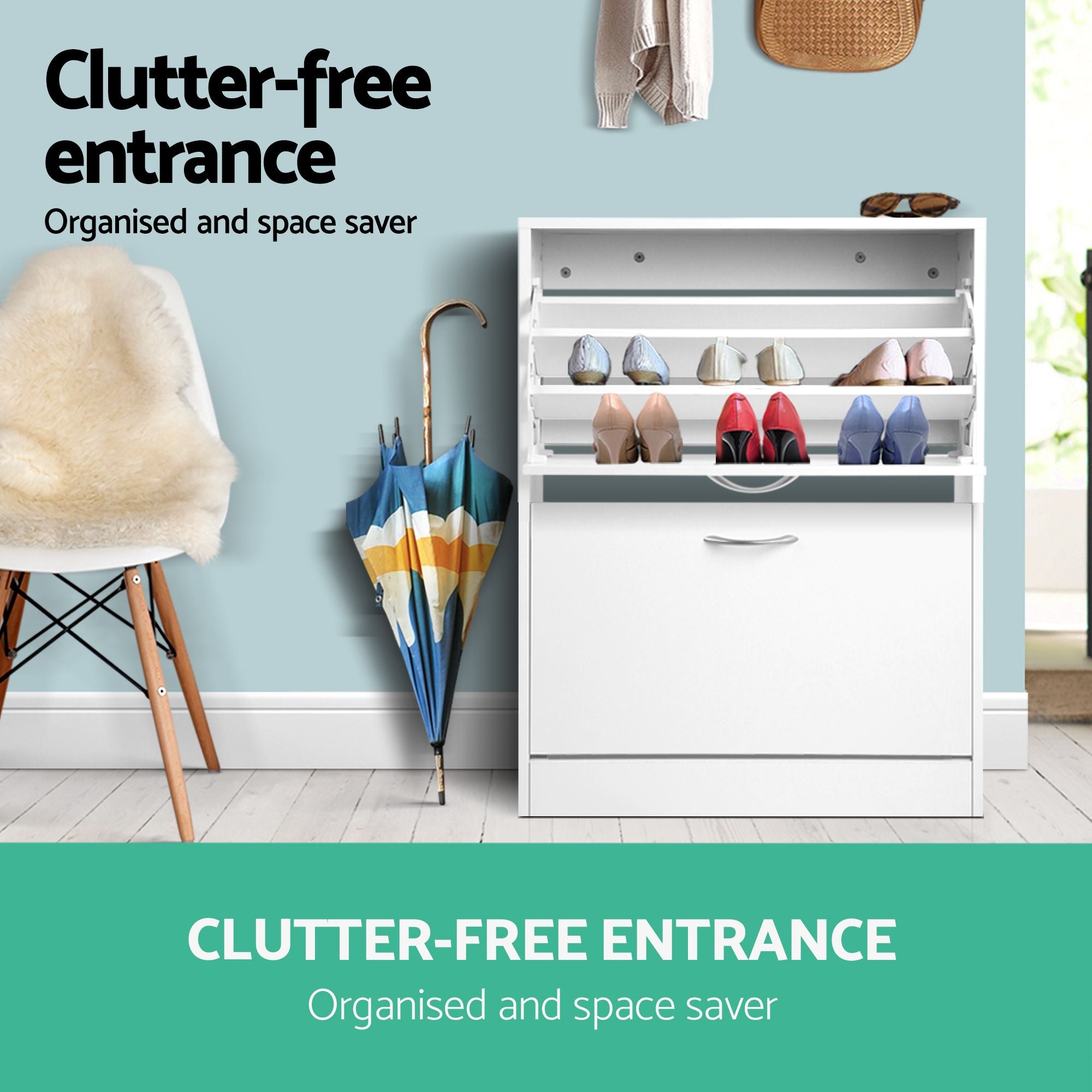 Artiss 2x Shoe Cabinet Storage Organiser 2 Flip Drawer White FURNI-SHOE-3D2-WHX2