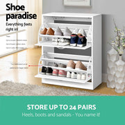 Artiss 2x Shoe Cabinet Storage Organiser 2 Flip Drawer White FURNI-SHOE-3D2-WHX2