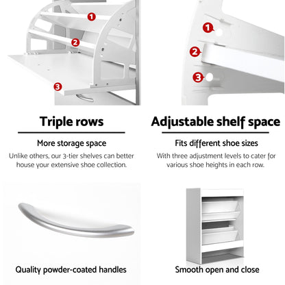 Artiss 2x Shoe Cabinet Storage Organiser 2 Flip Drawer White FURNI-SHOE-3D2-WHX2