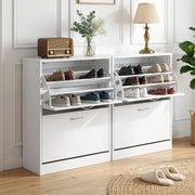Artiss 2x Shoe Cabinet Storage Organiser 2 Flip Drawer White FURNI-SHOE-3D2-WHX2