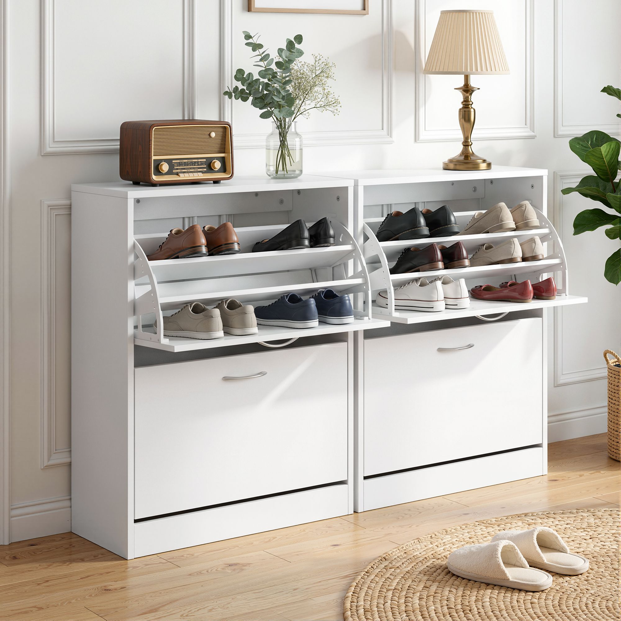 Artiss 2x Shoe Cabinet Storage Organiser 2 Flip Drawer White FURNI-SHOE-3D2-WHX2