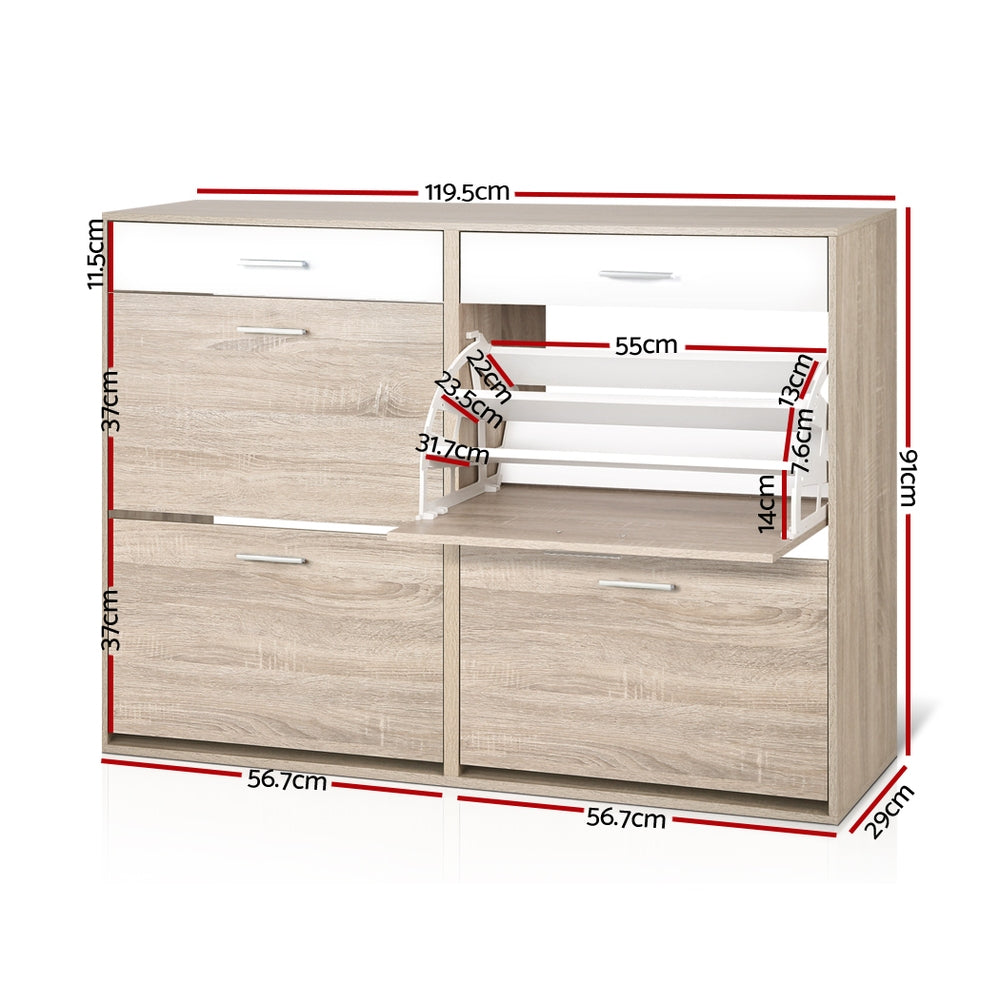 Artiss Shoe Rack Cabinet 36 Pairs Adjustable Shelves Pine Sara FURNI-SHOE-NEW4D-AB