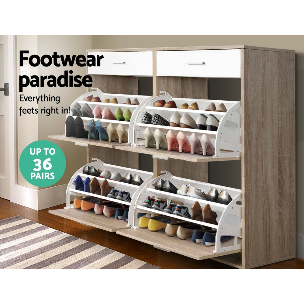 Artiss Shoe Rack Cabinet 36 Pairs Adjustable Shelves Pine Sara FURNI-SHOE-NEW4D-AB
