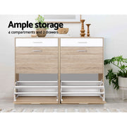 Artiss Shoe Rack Cabinet 36 Pairs Adjustable Shelves Pine Sara FURNI-SHOE-NEW4D-AB