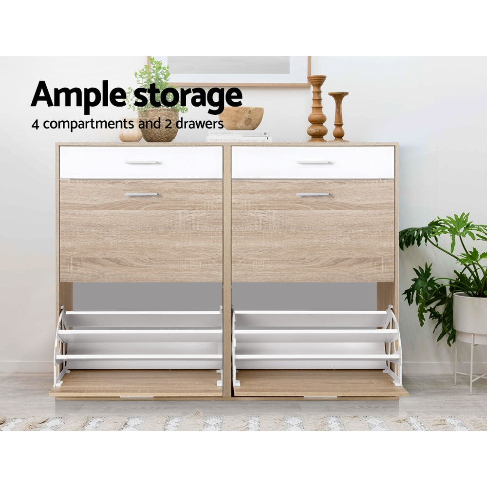 Artiss Shoe Rack Cabinet 36 Pairs Adjustable Shelves Pine Sara FURNI-SHOE-NEW4D-AB