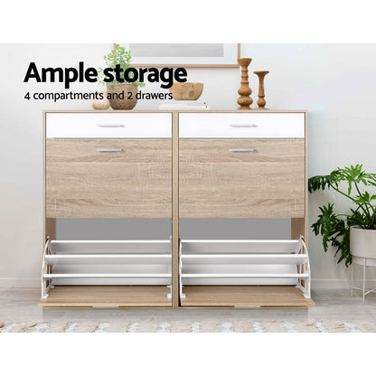 Artiss Shoe Rack Cabinet 36 Pairs Adjustable Shelves Pine Sara FURNI-SHOE-NEW4D-AB