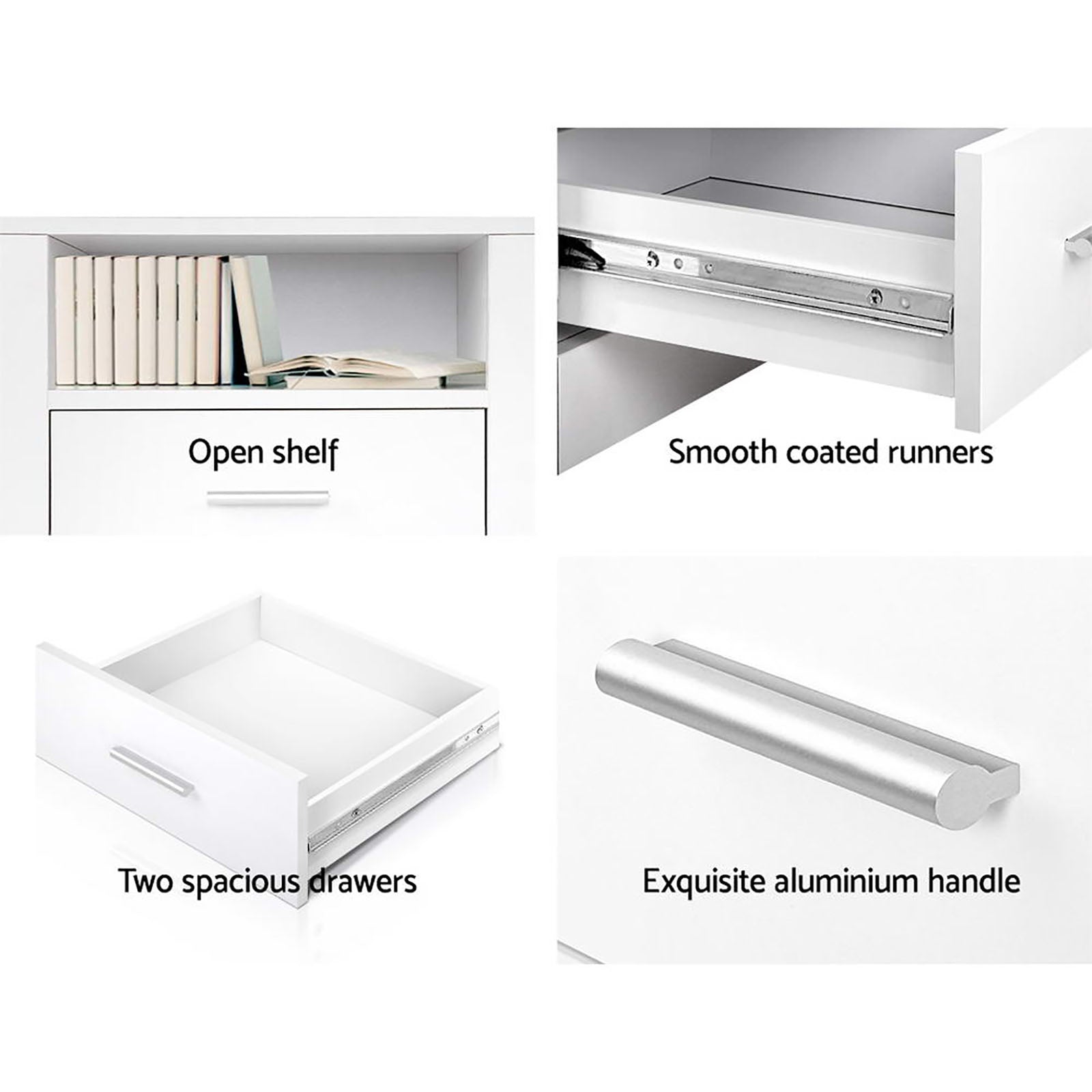 Artiss 2 X Bedside Table 2 Drawers with Shelf - TARA White FURNI-SIDE-SHELF-WHX2