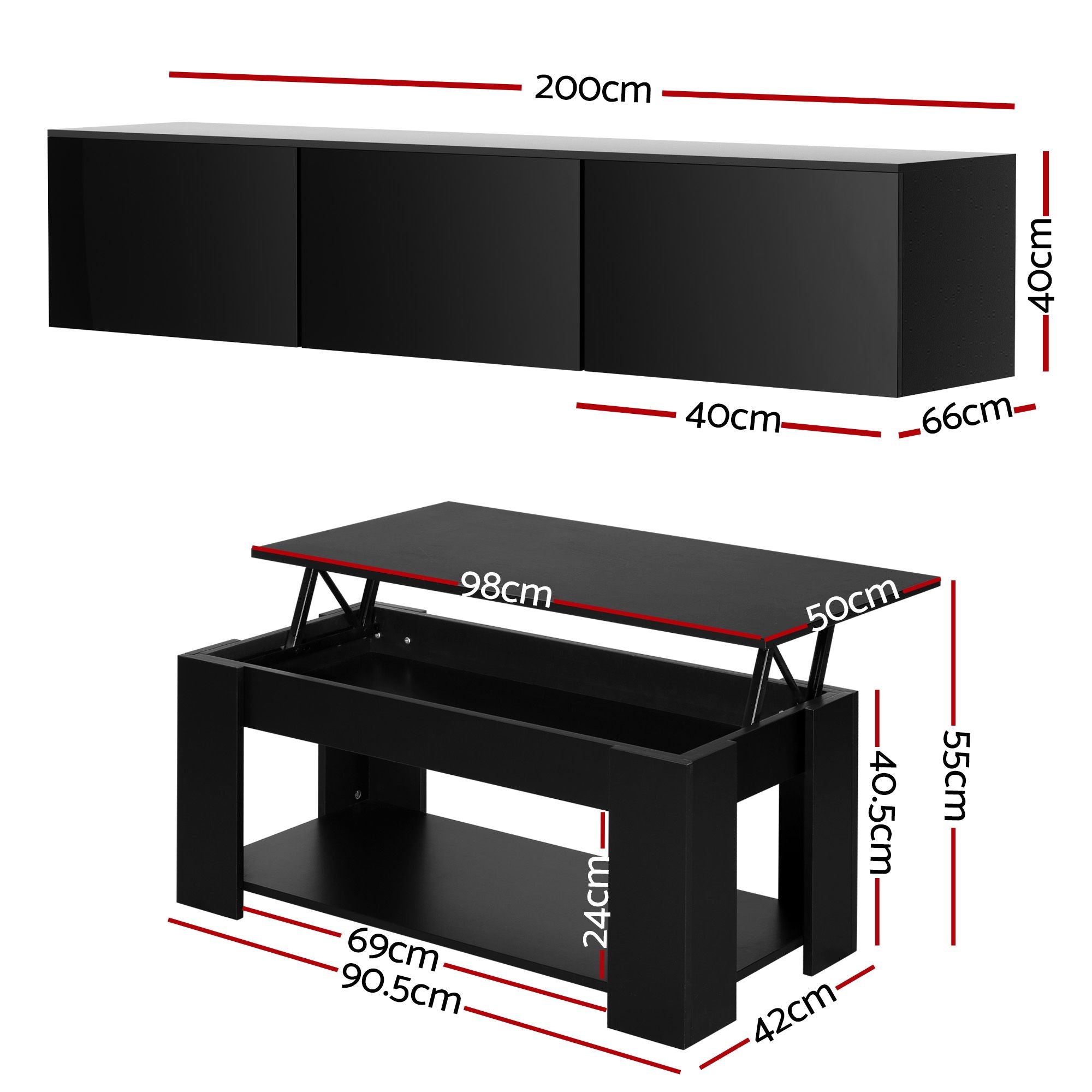 Artiss TV Unit & Coffee Table Set Storage Cabinet Black FURNI-TV-COF01-BK