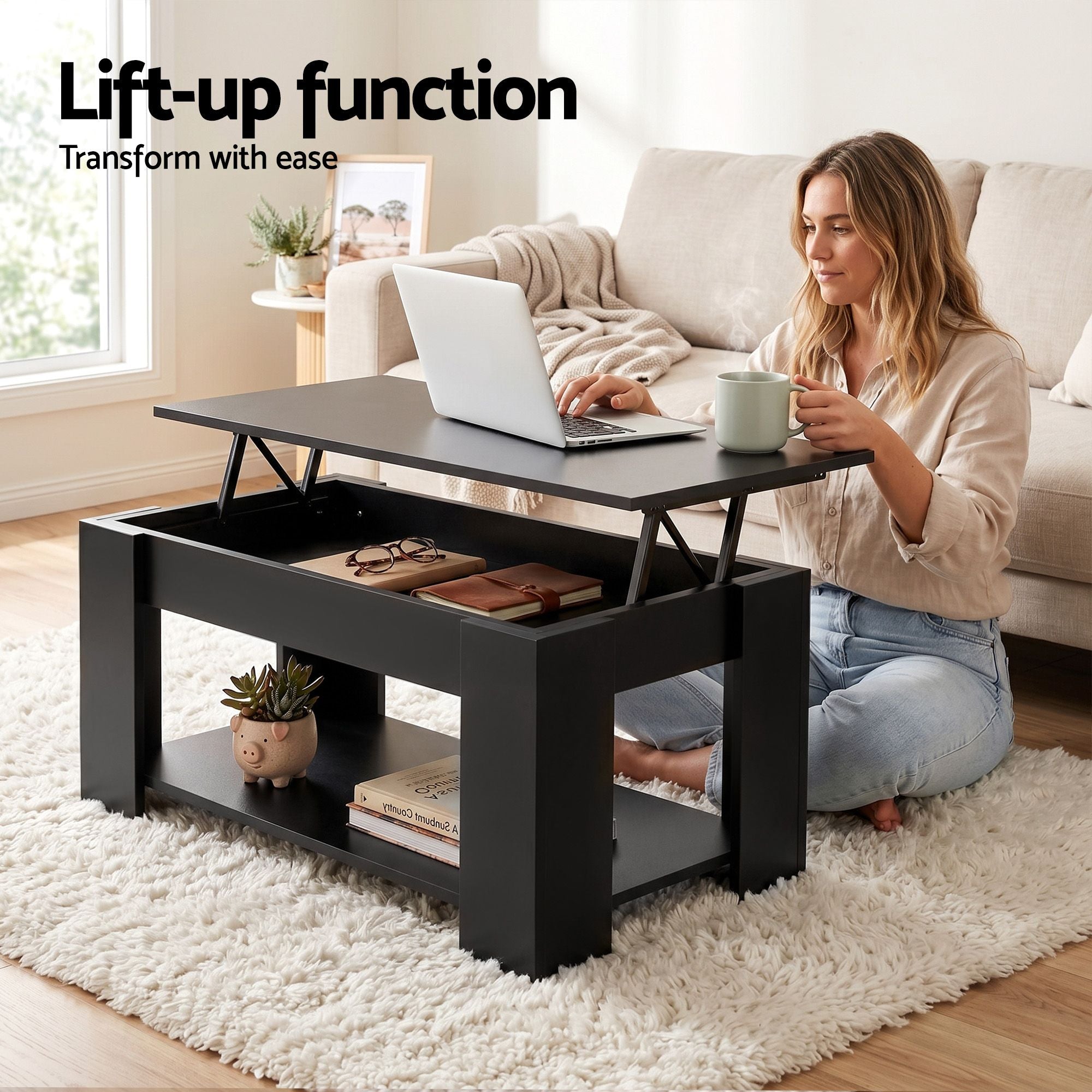 Artiss TV Unit & Coffee Table Set Storage Cabinet Black FURNI-TV-COF01-BK