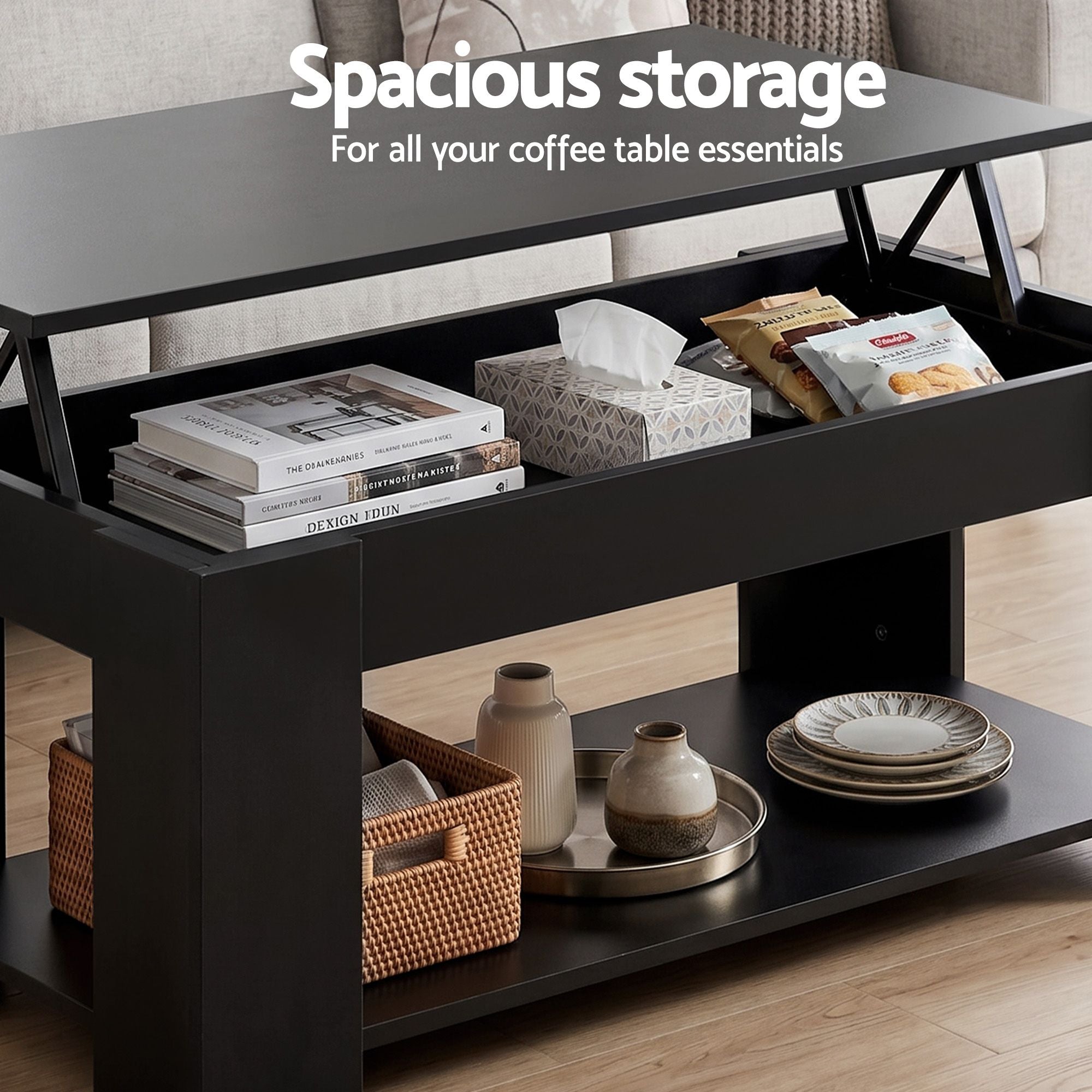 Artiss TV Unit & Coffee Table Set Storage Cabinet Black FURNI-TV-COF01-BK
