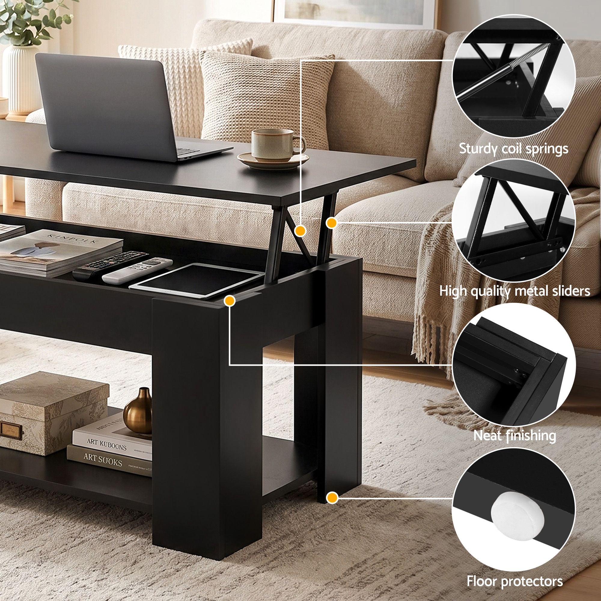 Artiss TV Unit & Coffee Table Set Storage Cabinet Black FURNI-TV-COF01-BK