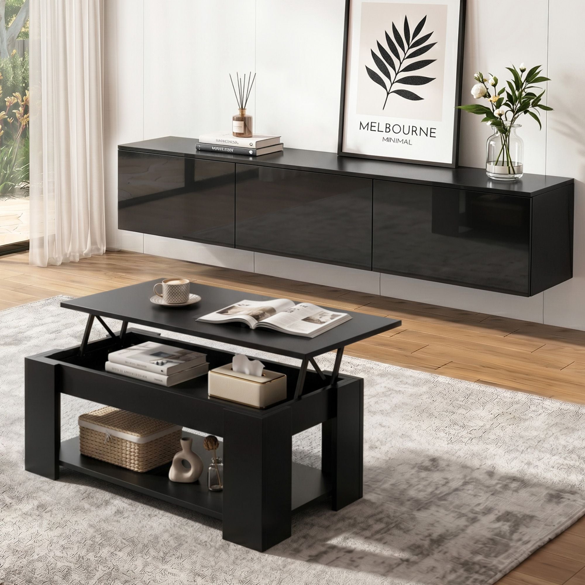 Artiss TV Unit & Coffee Table Set Storage Cabinet Black FURNI-TV-COF01-BK