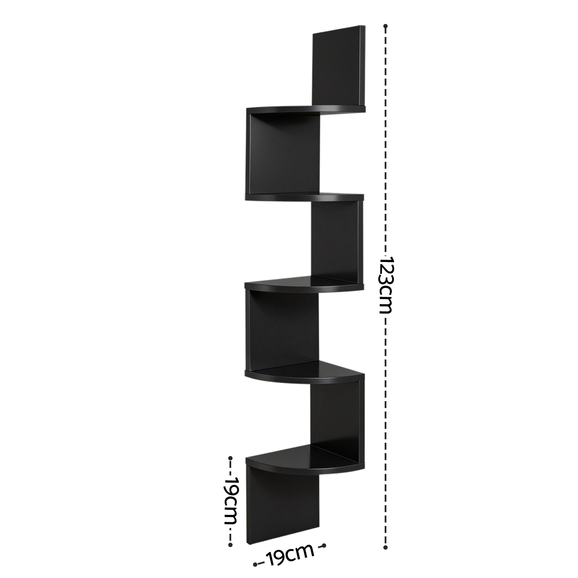 Artiss Wall Shelf Bookshelf Corner Floating 5-Tier Black FURNI-WALL-COR-BK