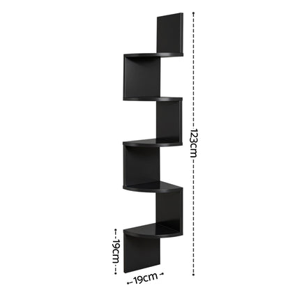 Artiss Wall Shelf Bookshelf Corner Floating 5-Tier Black FURNI-WALL-COR-BK