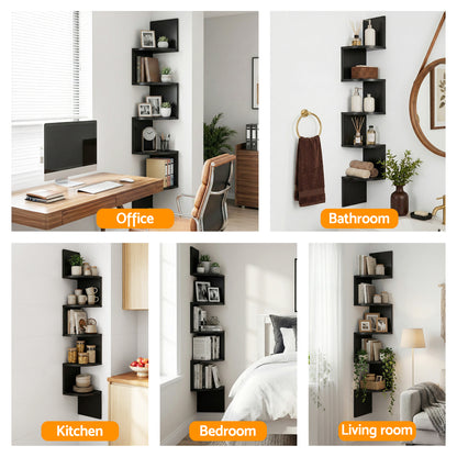 Artiss Wall Shelf Bookshelf Corner Floating 5-Tier Black FURNI-WALL-COR-BK