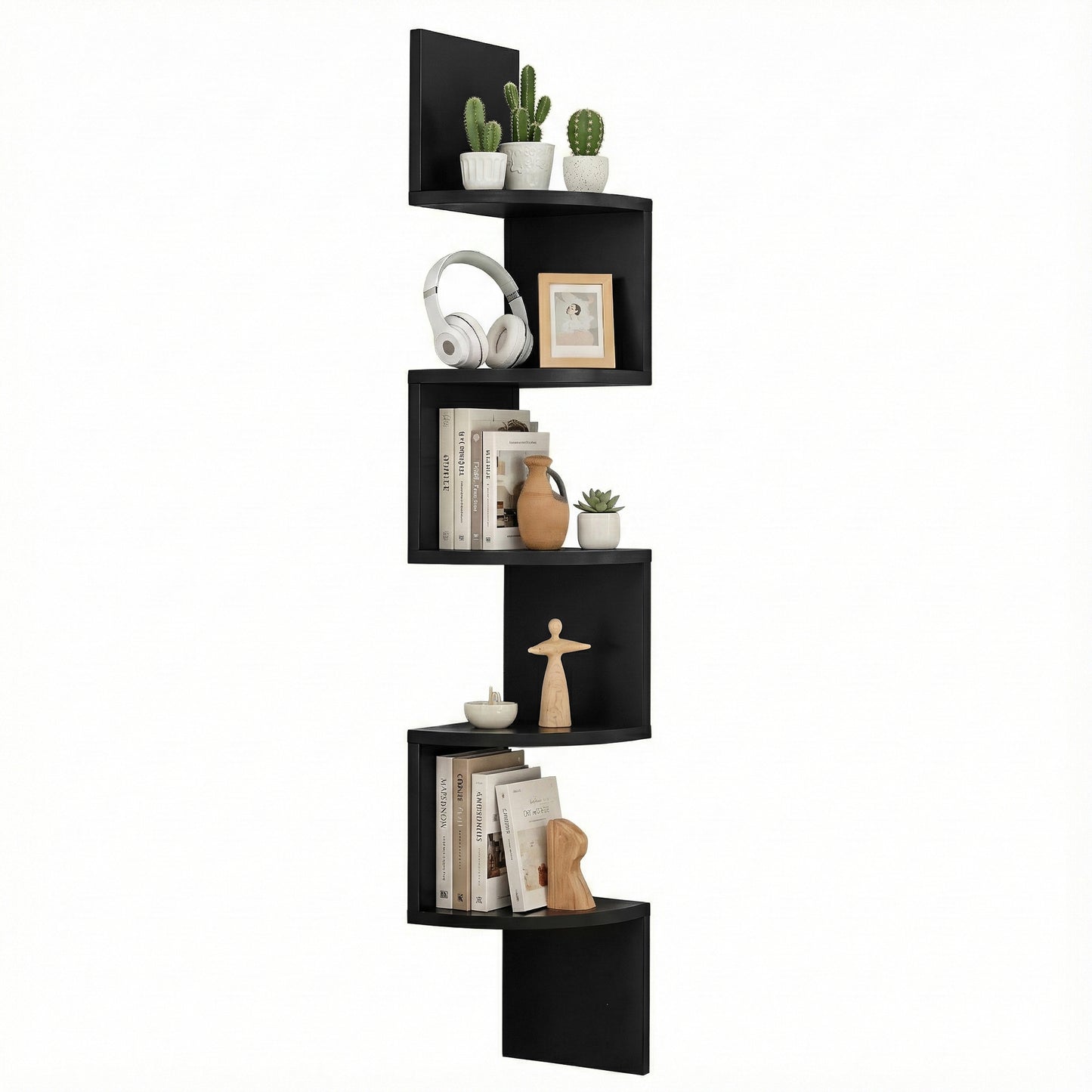 Artiss Wall Shelf Bookshelf Corner Floating 5-Tier Black FURNI-WALL-COR-BK