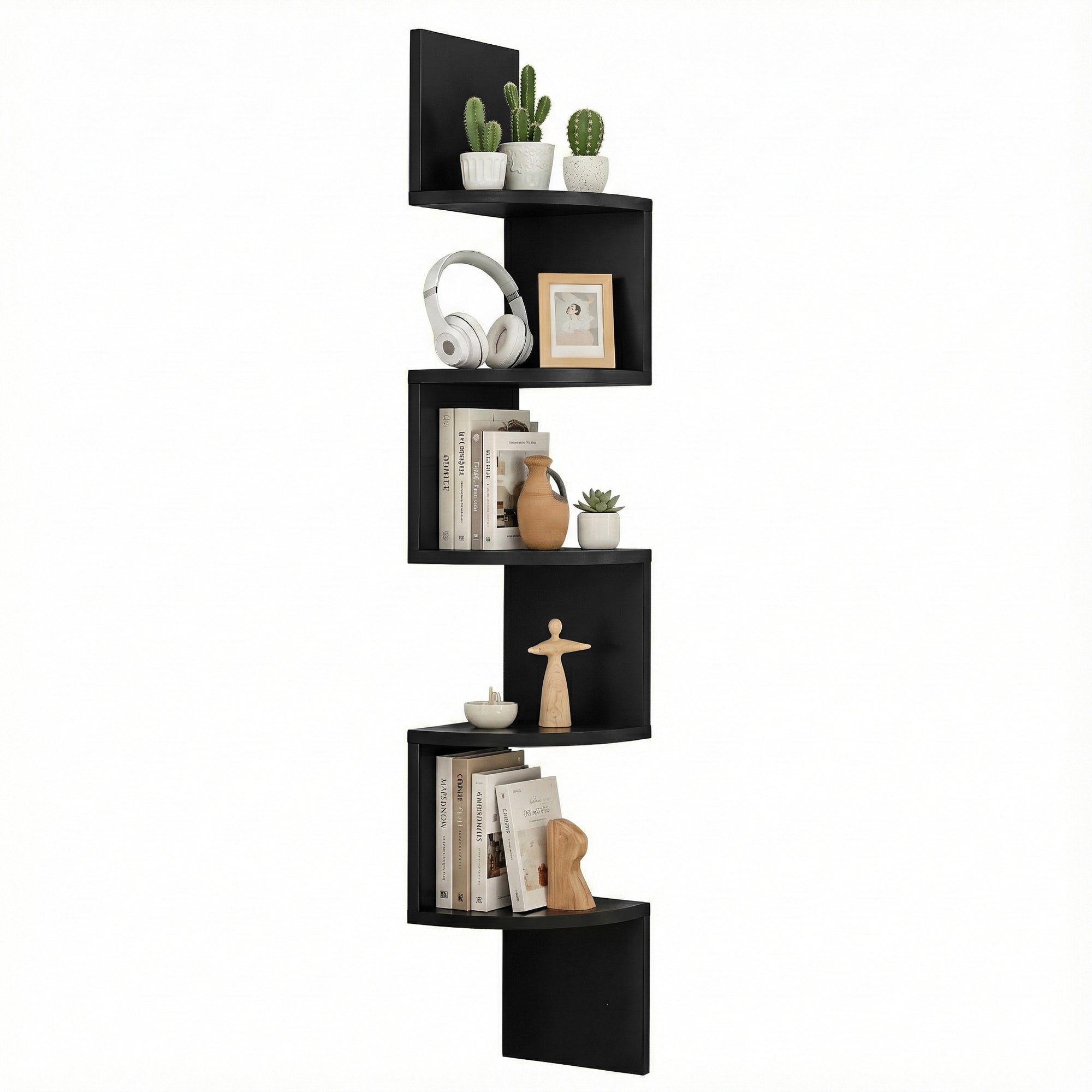 Artiss Wall Shelf Bookshelf Corner Floating 5-Tier Black FURNI-WALL-COR-BK
