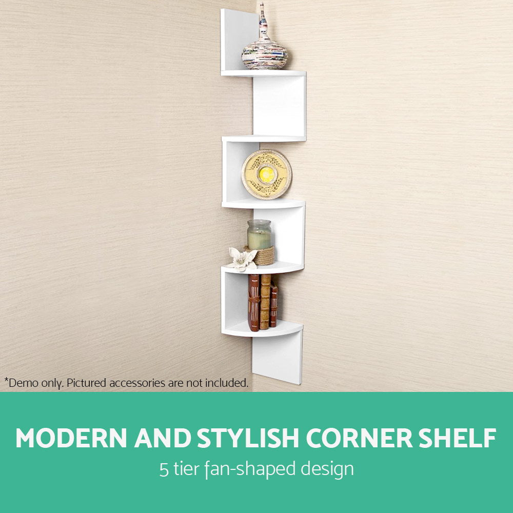 Artiss Wall Shelf Corner Floating 5-Tier White FURNI-WALL-COR-WH
